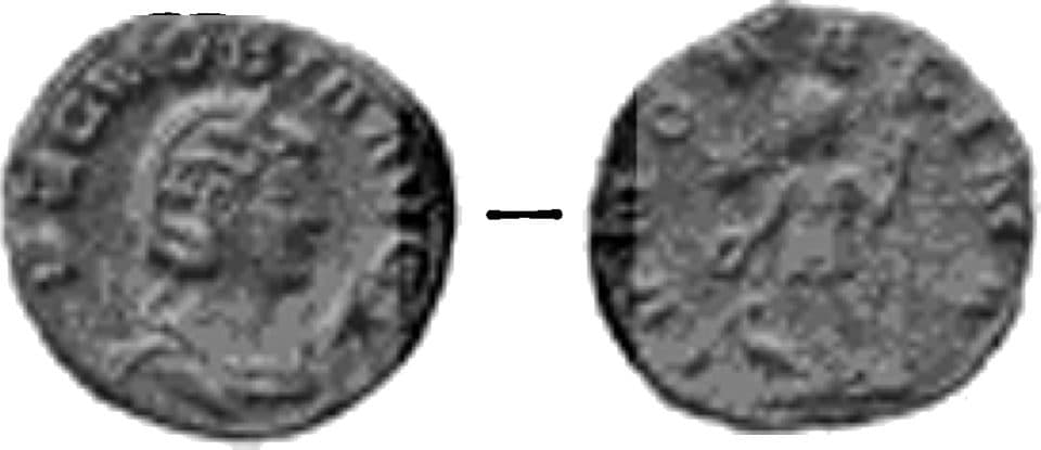 Engraved plate from an old numismatic journal showing the obverse and reverse of a coin bearing a diademed female profile
